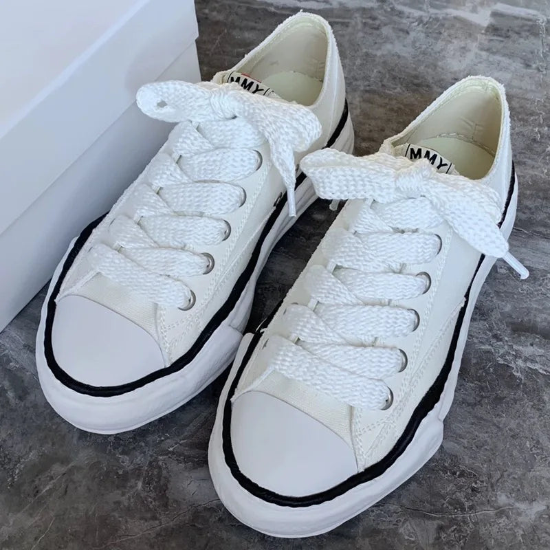 Women's High Street MMY Canvas Shoes Designer Low-top Dissolve Sole Casual Board Sneakers Black