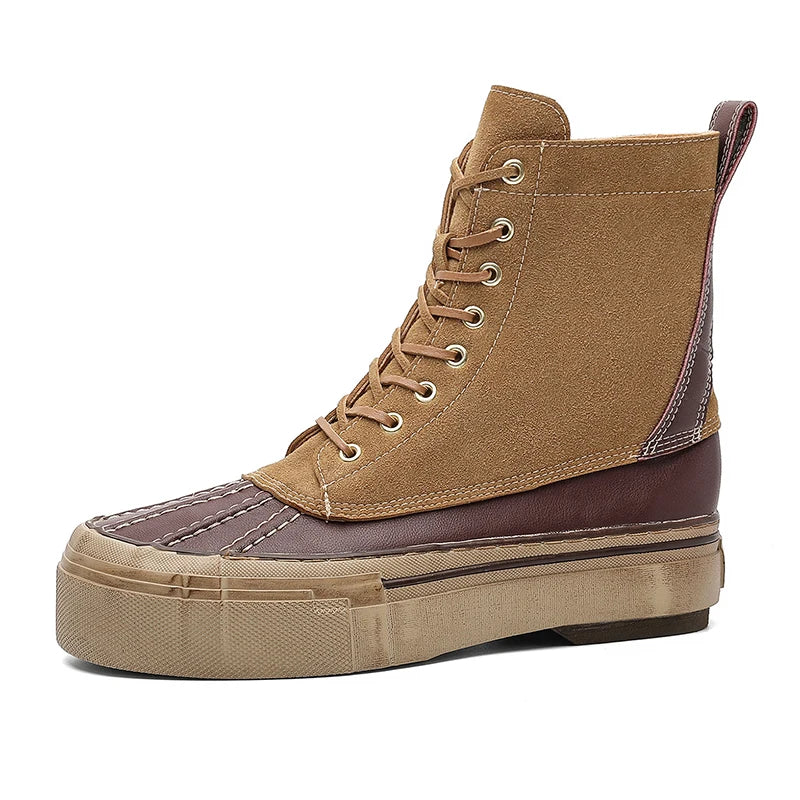 New fashion lace-up men long boots hunting flat rubber Japanese design brand make your logo factory shoes made in china cheap
