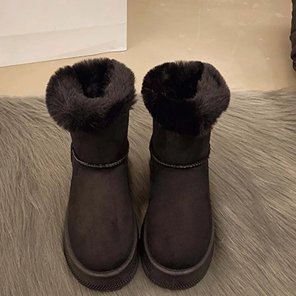 Ladies Velvet Thick Soled Snow Boots 2025 Winter New Style Bow Warm Large Women's Shoes