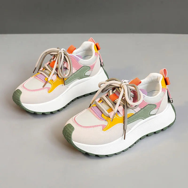 New Women's Shoes 2025 Height-increasing Casual Breathable Thick-soled Color-matched Travel Casual Shoes
