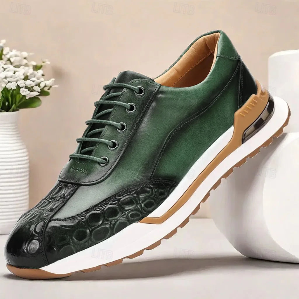 Retro Men's Casual Shoes Genuine Leather Oxford Sneakers Brand Designer Green Brown Comfortable Men's Shoes