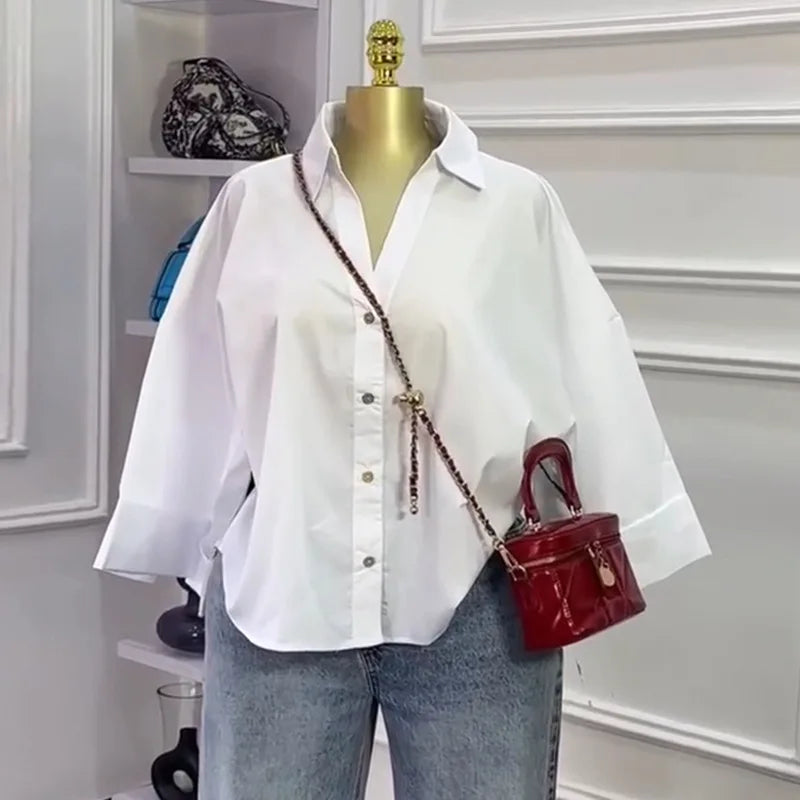 Women Top Blouses Shirt Turn Down Collar Full Sleeve Tops Striped Y2k Streetwear Elegant Splice Shirts Casual Loose Work Autumn