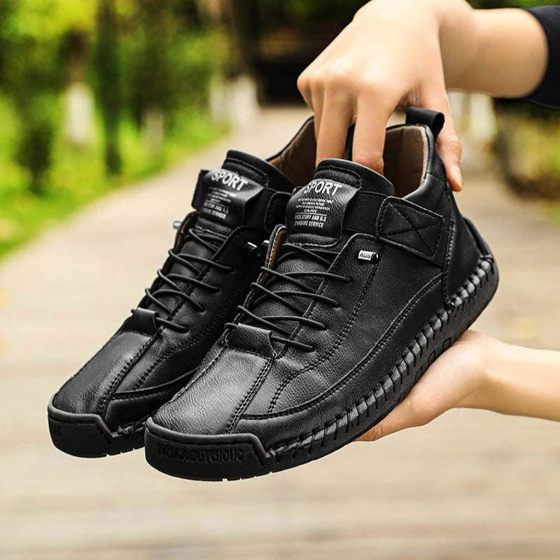 New Fashion Sneakers Handmade Leather Women's Shoes Mid-Top Women Casual Flats Shoes Slip on Loafers Zapatillas De Mujer