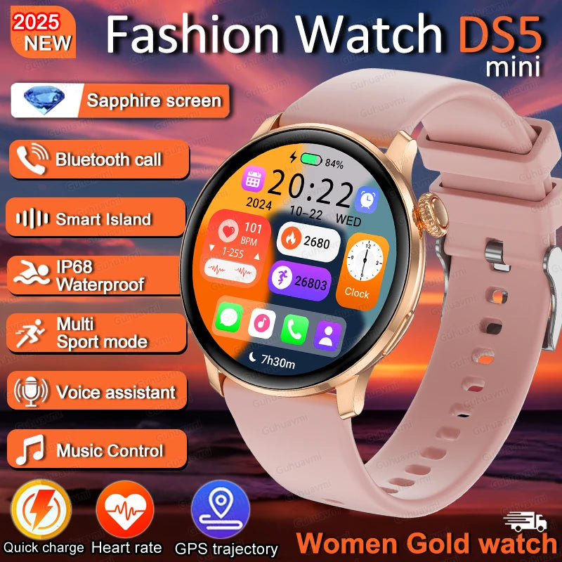 For Female IOS Women Watch 4 Mini Smart Watch AMOLED NFC Heart Rate Clock BT Call GPS Lady Smartwatch for Women pink Custom dial