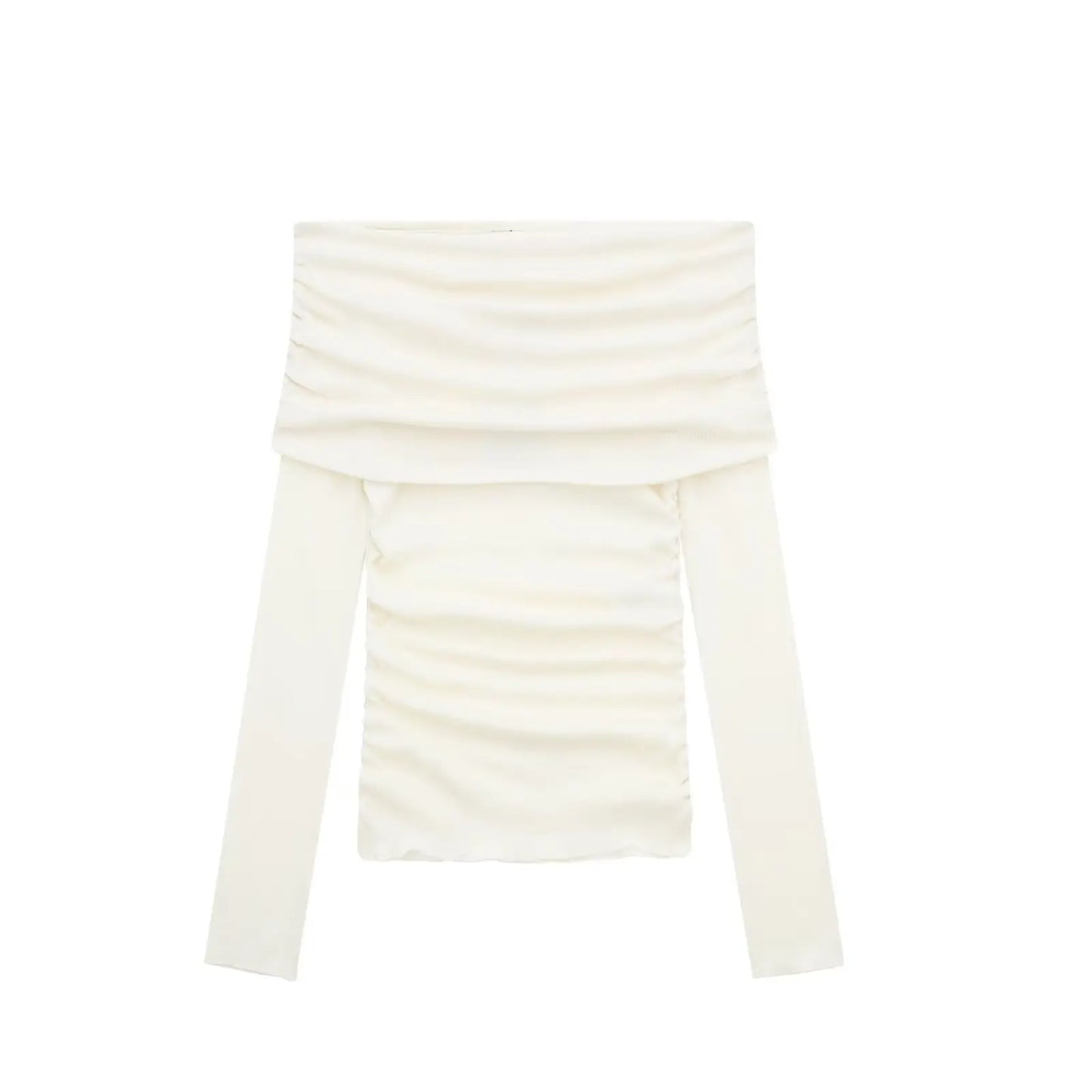 HH 2025 Woman Sexy Off Shoulder Long Sleeve T-Shirts Cotton Top New Women Short Ruched Simple Basic Translucent Tshirts