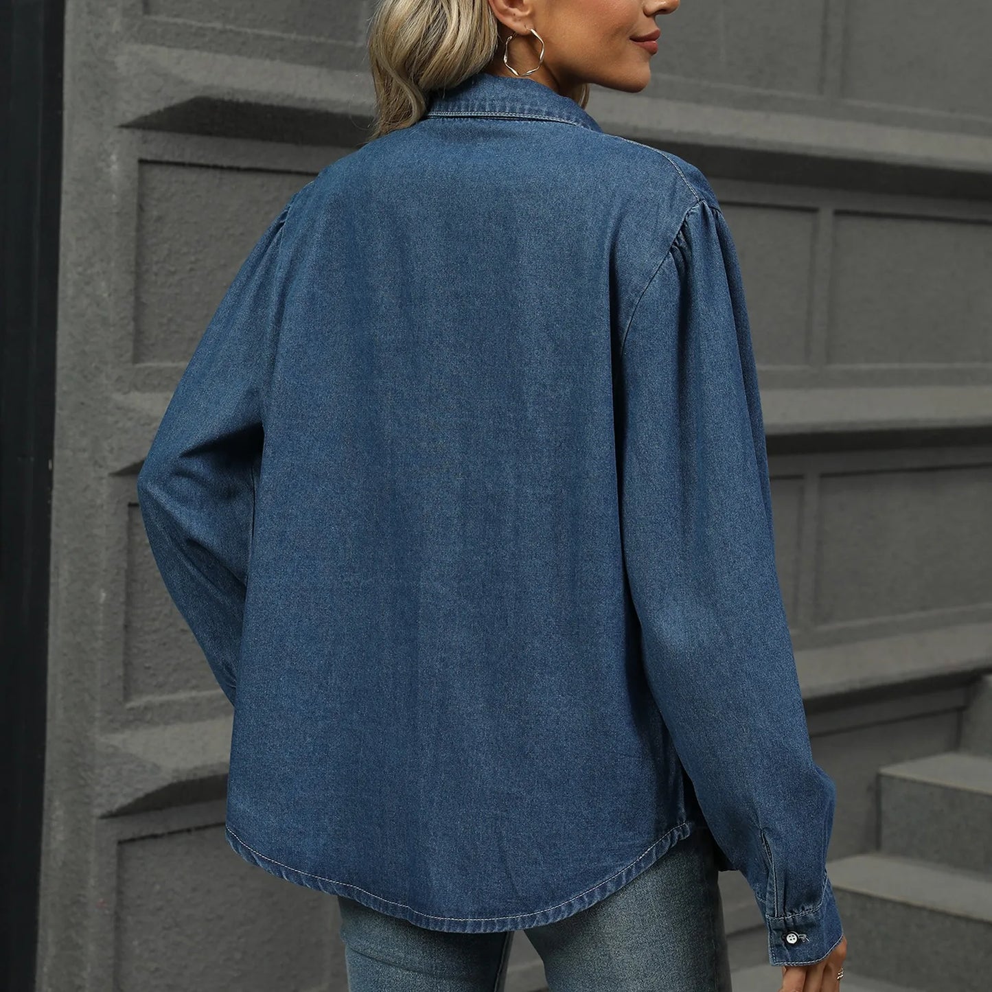 Denim Shirts for Women Washed Blouse Outerwear Turn Down Collar Single Breasted Jackets Streetwear Female Overshirt Tops