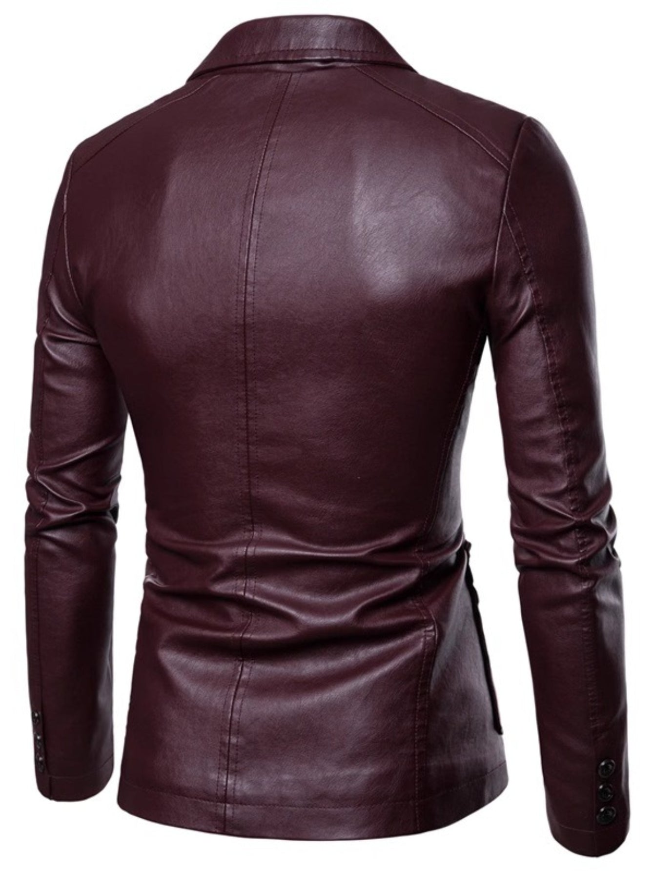 Men'S Spring & Autumn Elegant Gentleman Light Business Faux Leather Lapel Suit-Style Faux Leather Jacket | Trendy and Sophisticated Outerwear for Important Outdoor Occasions, Button Closure, Lining, Solid Color