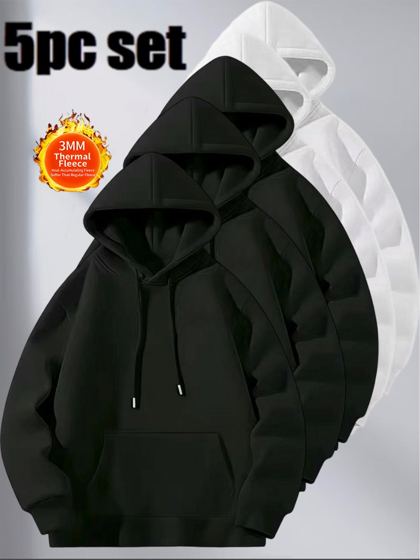 5pcs Set Solid Color Sweatshirt | Lightweight Comfortable Ins Style, Fleece-Lined Warm Windproof, Simple Cut Sporty Details, Casual Fit for Men