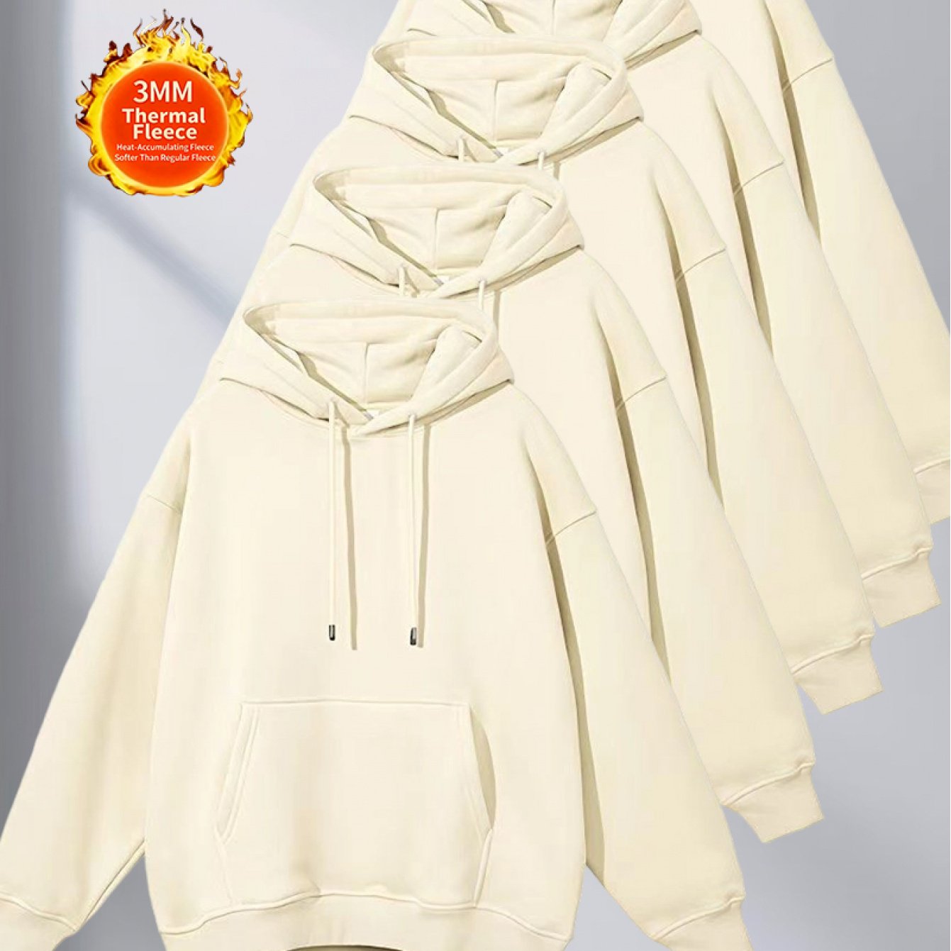 5pcs Set Solid Color Sweatshirt | Lightweight Comfortable Ins Style, Fleece-Lined Warm Windproof, Simple Cut Sporty Details, Casual Fit for Men