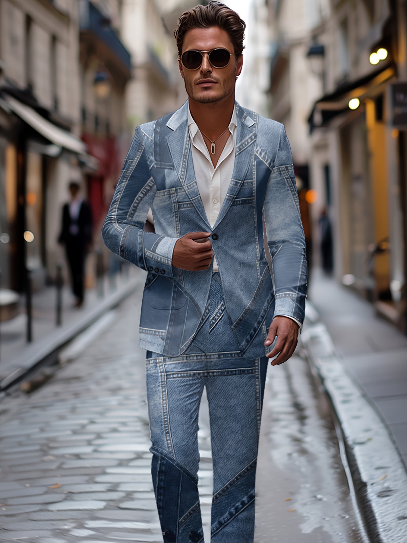Men And Women Slim Fit Nightclub Style Suits, Fashion Western-style Clothes Autumn Winter Party Digital Printed Jacket with Long Pants 2pcs Set for Men Hip Hop Outerwear Clothes Two Pieces.