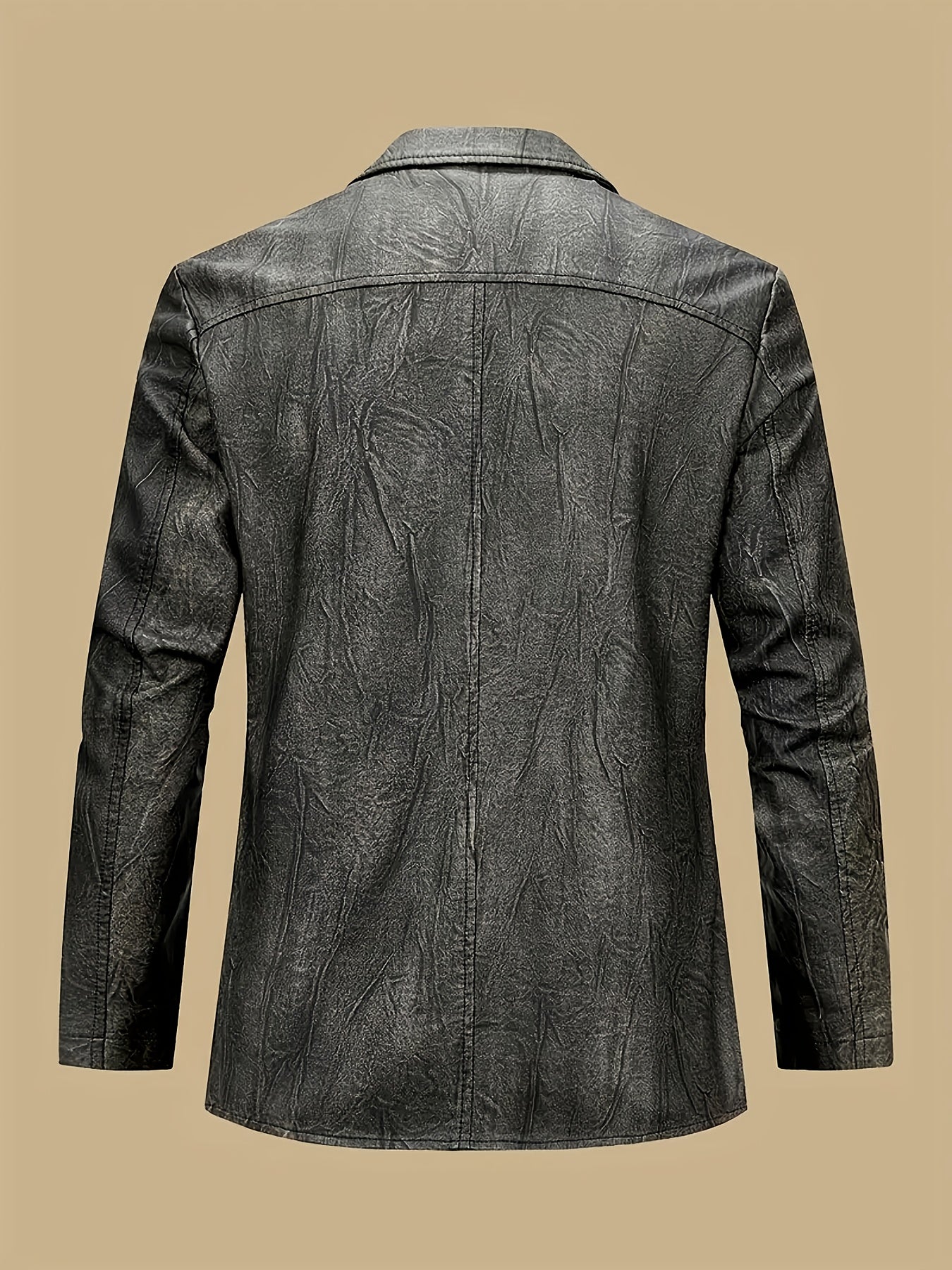 Men's Vintage Full-Breed Peel Soft Blazer Jacket with Collar & Full-Pocket Motorcycle Suit Coat for Business/Casual Wear, Windproof Outer Jacket (), Autumn/Winter