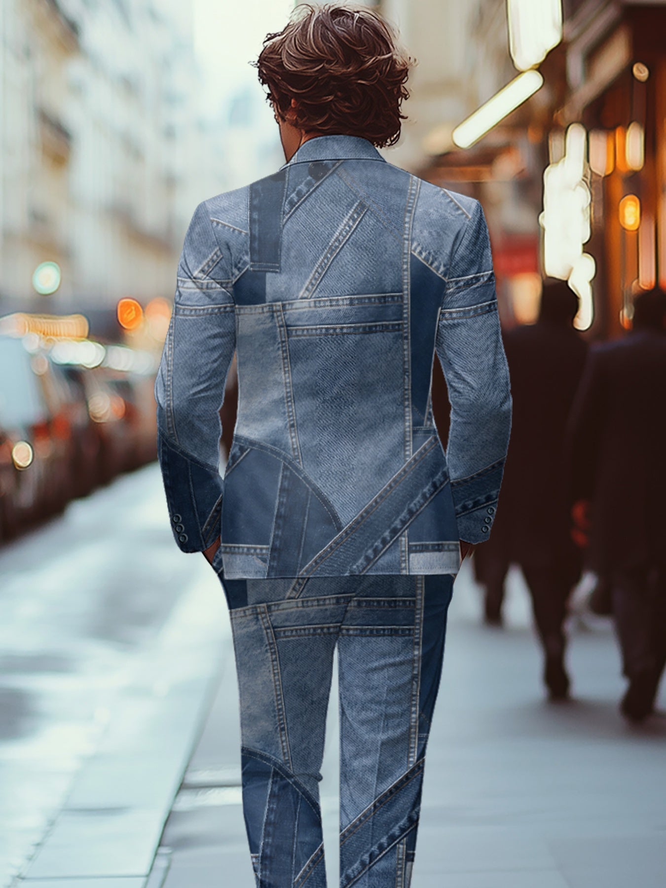 Men And Women Slim Fit Nightclub Style Suits, Fashion Western-style Clothes Autumn Winter Party Digital Printed Jacket with Long Pants 2pcs Set for Men Hip Hop Outerwear Clothes Two Pieces.
