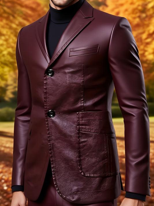 Men's PU Leather Coat Spring New PU Leather Suit Men's Coat Business Casual Middle-aged Men's Wear Handsome PU Leather Jacket, Office Wear, Professional Clothing, Classic Look, Sleek Design, Durable Material, Tailored Fit, Zi