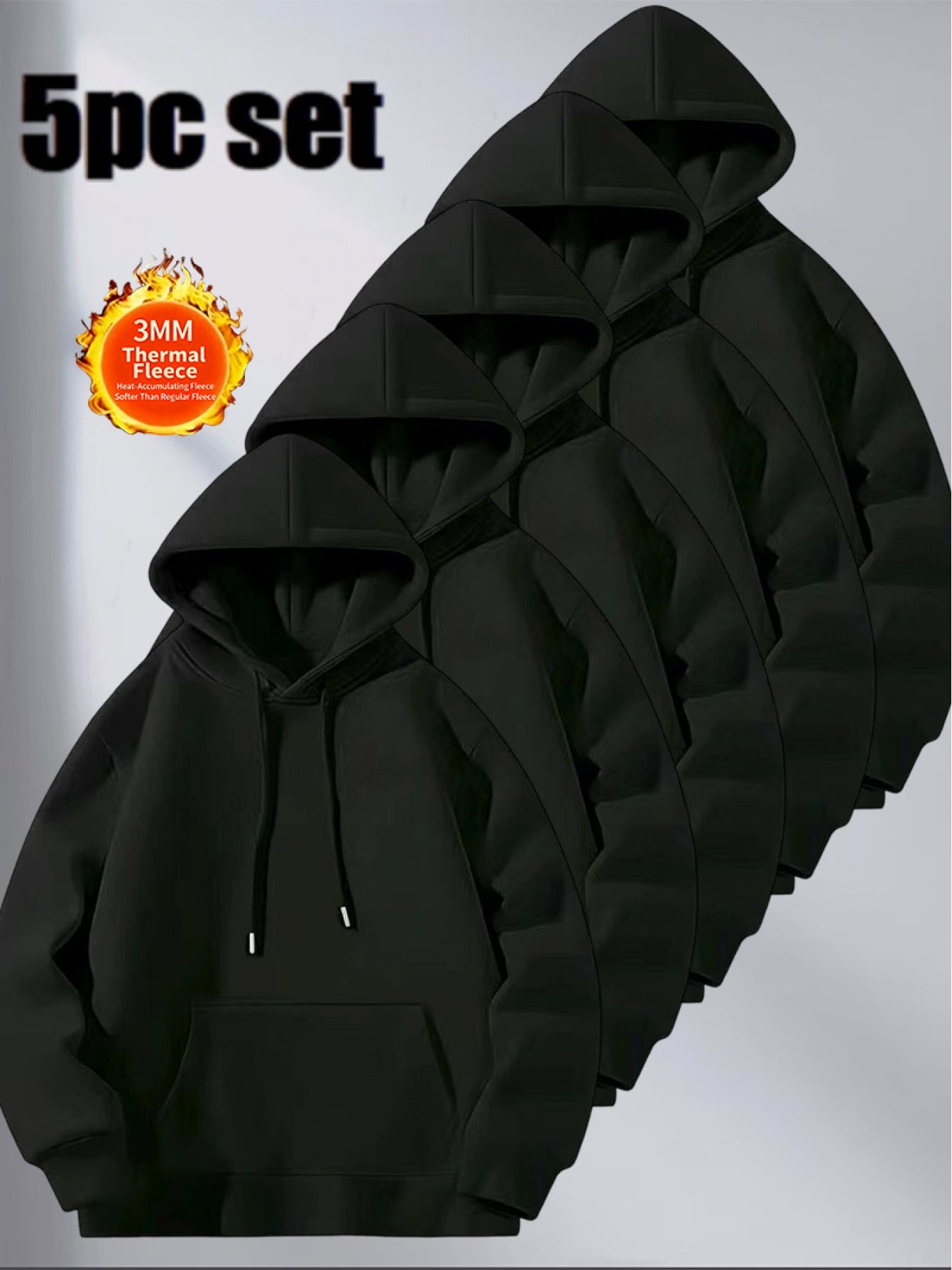 5pcs Set Solid Color Sweatshirt | Lightweight Comfortable Ins Style, Fleece-Lined Warm Windproof, Simple Cut Sporty Details, Casual Fit for Men