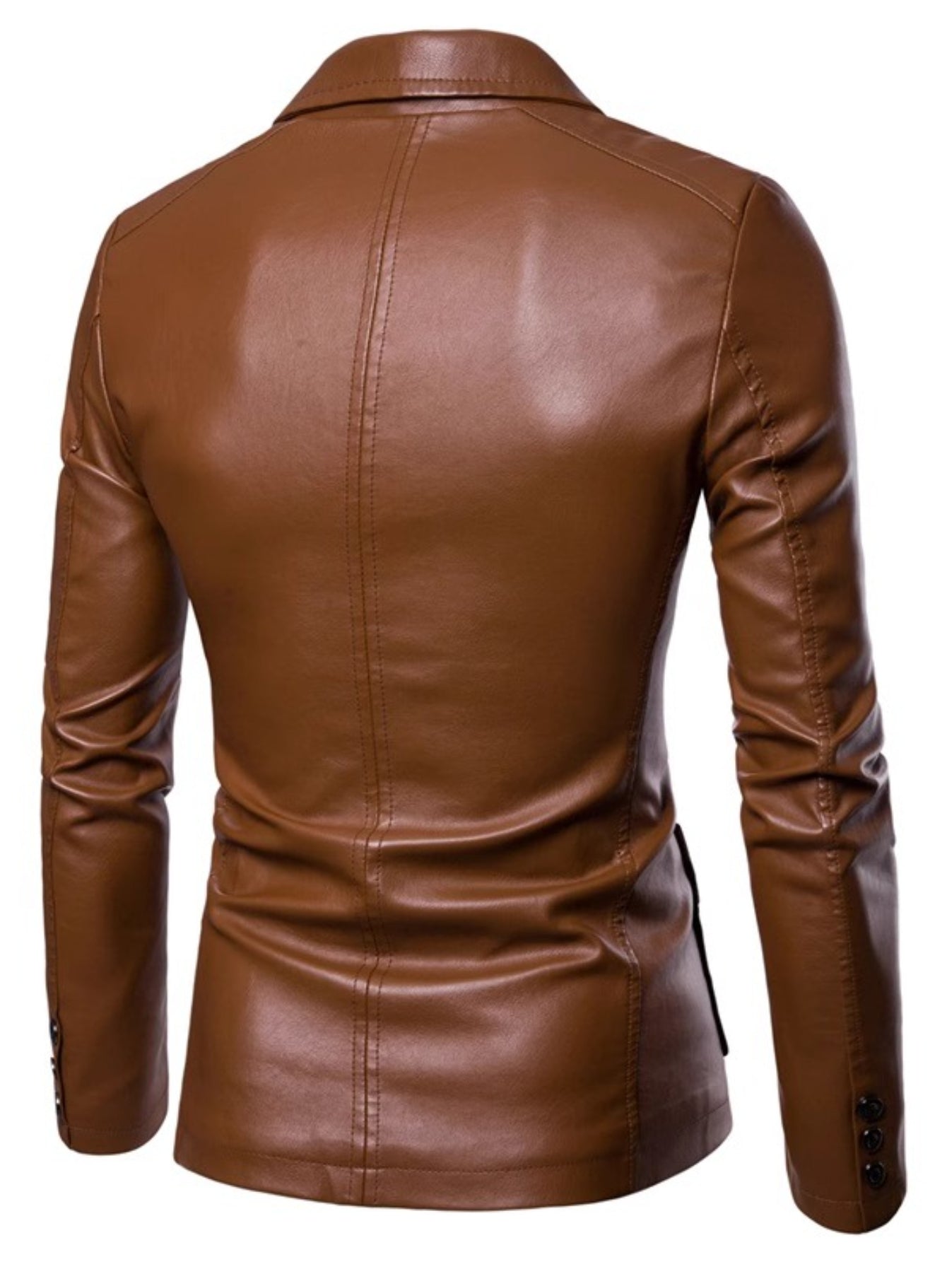 Men'S Spring & Autumn Elegant Gentleman Light Business Faux Leather Lapel Suit-Style Faux Leather Jacket | Trendy and Sophisticated Outerwear for Important Outdoor Occasions, Button Closure, Lining, Solid Color