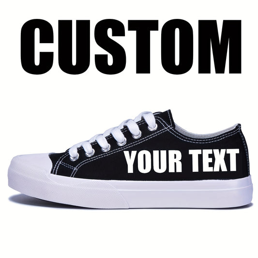 Custom Name/Text Personalized Gift, Wedding & Birthday Letter Couple Shoes - Black and White Low-Top Canvas Sneakers for Men & Women, Comfortable All-Season Wear, Sizes 37-48