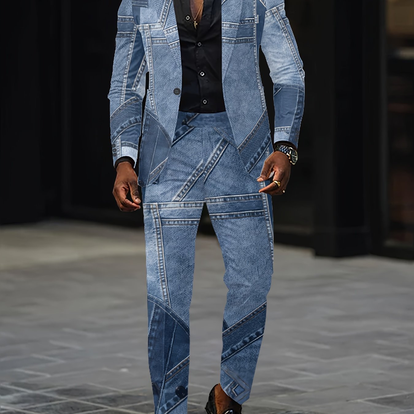 Men And Women Slim Fit Nightclub Style Suits, Fashion Western-style Clothes Autumn Winter Party Digital Printed Jacket with Long Pants 2pcs Set for Men Hip Hop Outerwear Clothes Two Pieces.