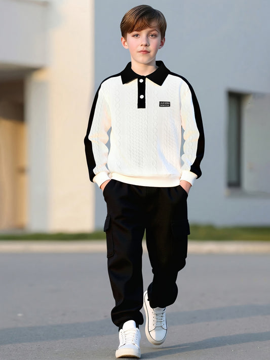 [2pcs Set, Soft Fabric] Boys' Spring/Autumn Outfit, Long Sleeve Shirt and Pants 2pcs Set, for 8-, Fashionable Top + Casual Pants, Soft and Comfortable Fabric, Suitable for Commuting, School Wear, Outdoor Activities, as a Gift