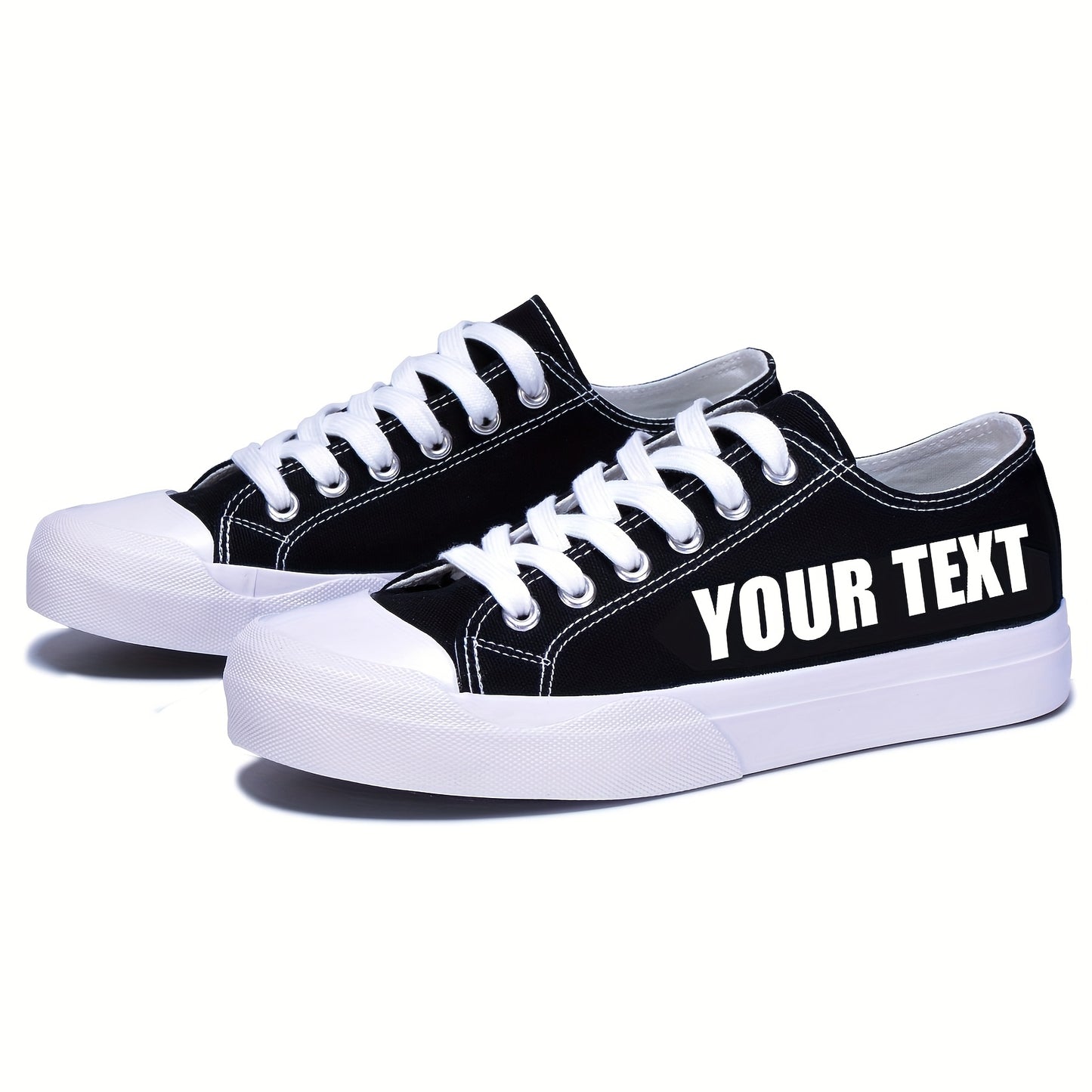Custom Name/Text Personalized Gift, Wedding & Birthday Letter Couple Shoes - Black and White Low-Top Canvas Sneakers for Men & Women, Comfortable All-Season Wear, Sizes 37-48