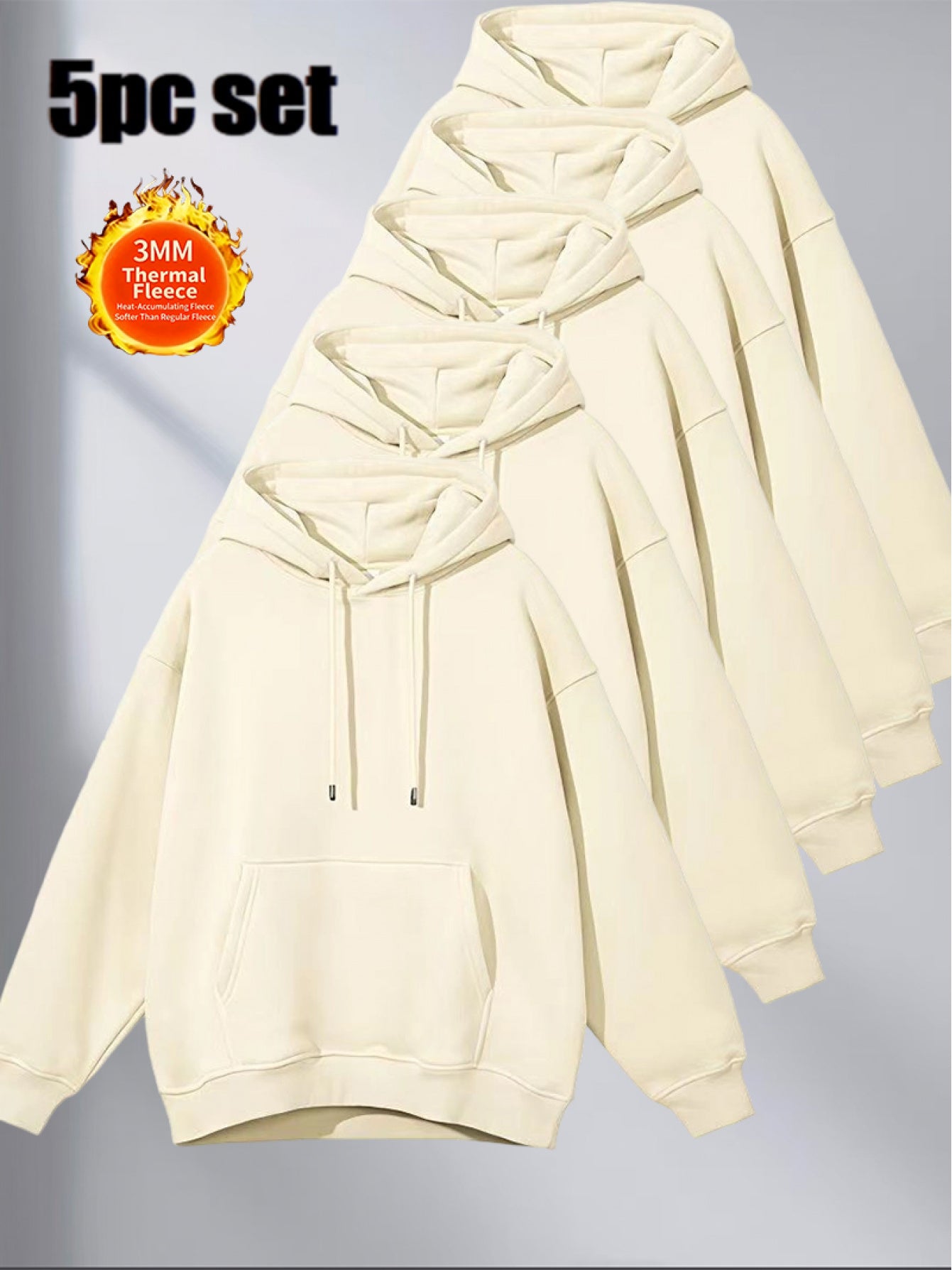 5pcs Set Solid Color Sweatshirt | Lightweight Comfortable Ins Style, Fleece-Lined Warm Windproof, Simple Cut Sporty Details, Casual Fit for Men