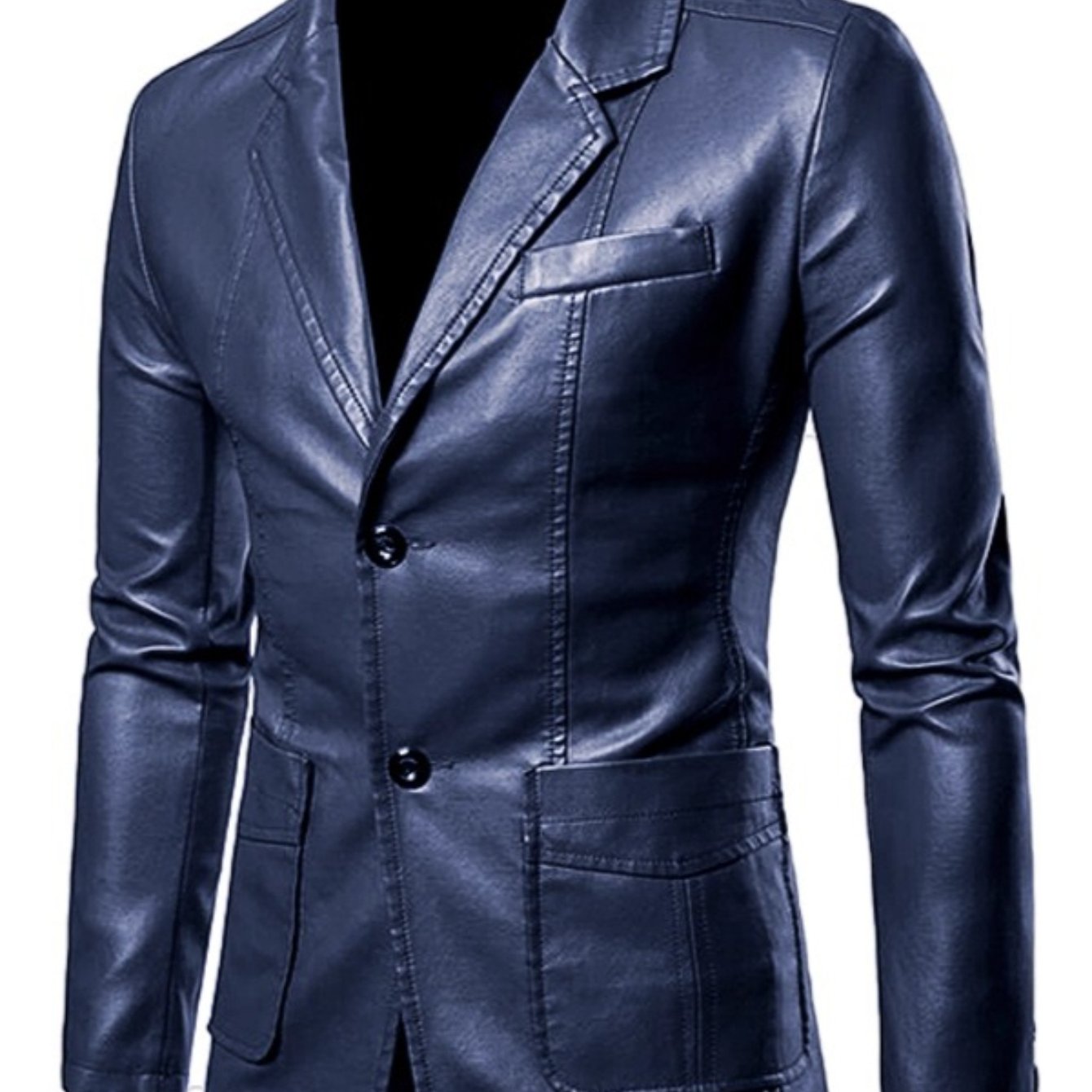 Men'S Spring & Autumn Elegant Gentleman Light Business Faux Leather Lapel Suit-Style Faux Leather Jacket | Trendy and Sophisticated Outerwear for Important Outdoor Occasions, Button Closure, Lining, Solid Color