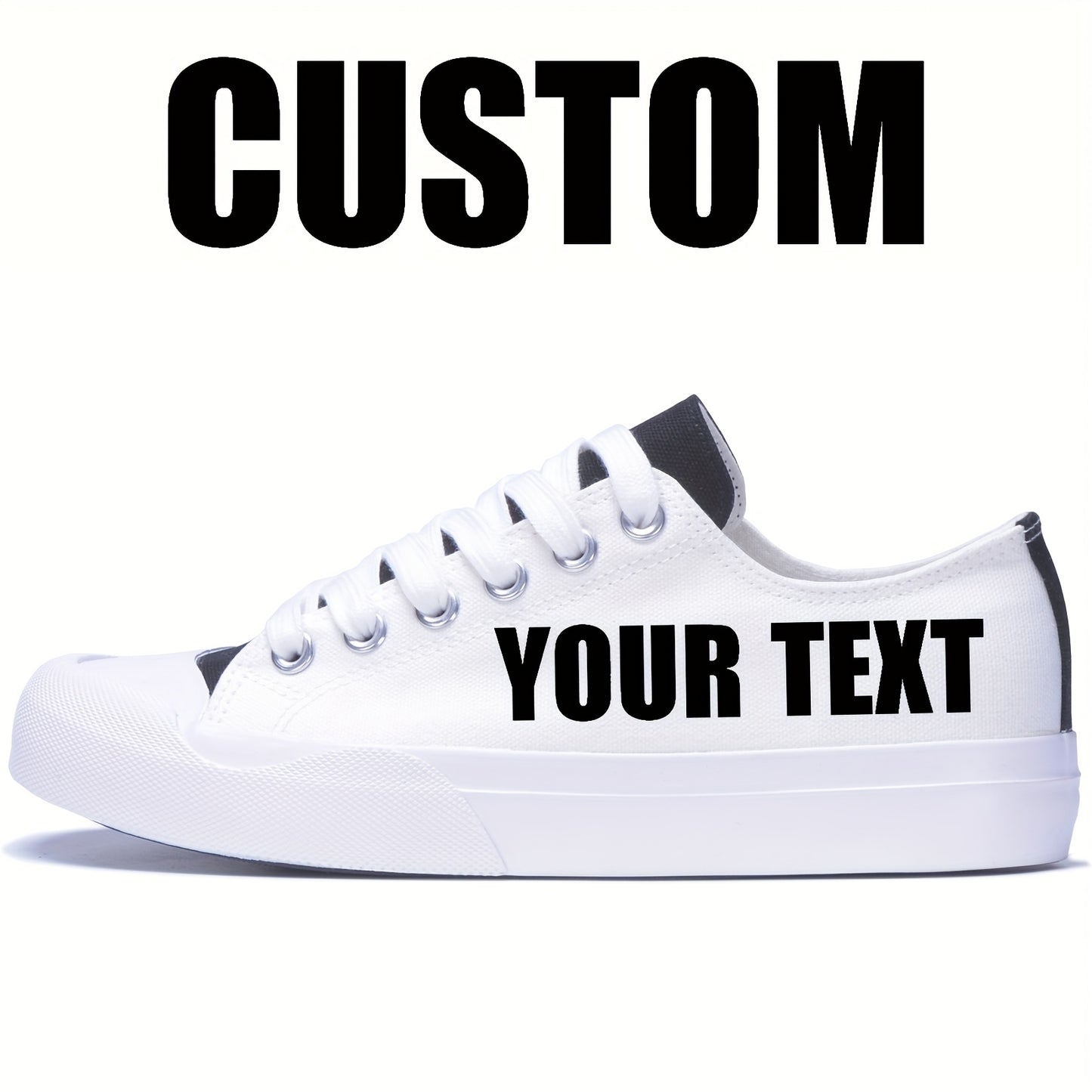 Custom Name/Text Personalized Gift, Wedding & Birthday Letter Couple Shoes - Black and White Low-Top Canvas Sneakers for Men & Women, Comfortable All-Season Wear, Sizes 37-48