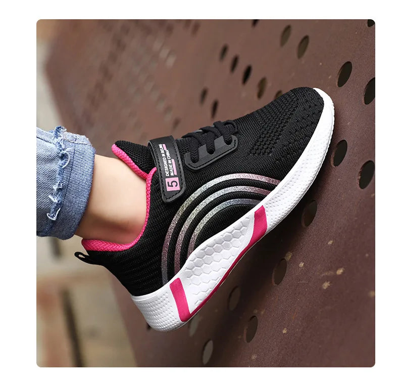 Kids Shoes Girls 6-12 Y Old Casual Sneaker Autumn Mesh Breathable Pink Running Shoes Student White Shoe with Lighted Students