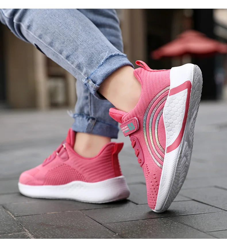 Kids Shoes Girls 6-12 Y Old Casual Sneaker Autumn Mesh Breathable Pink Running Shoes Student White Shoe with Lighted Students