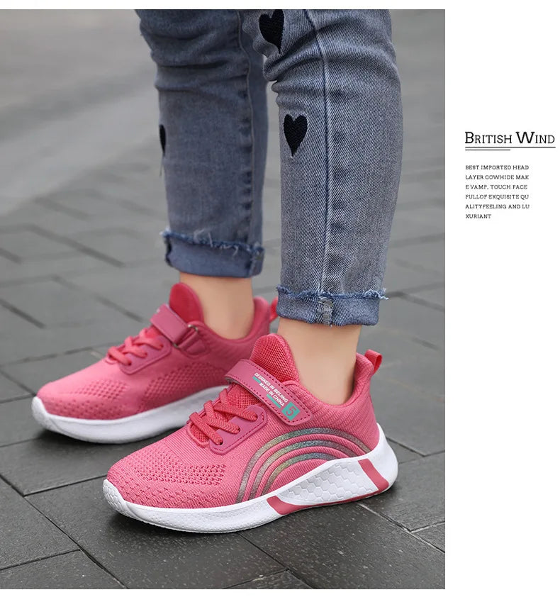 Kids Shoes Girls 6-12 Y Old Casual Sneaker Autumn Mesh Breathable Pink Running Shoes Student White Shoe with Lighted Students
