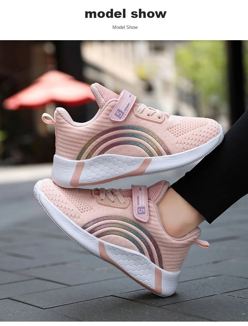 Kids Shoes Girls 6-12 Y Old Casual Sneaker Autumn Mesh Breathable Pink Running Shoes Student White Shoe with Lighted Students