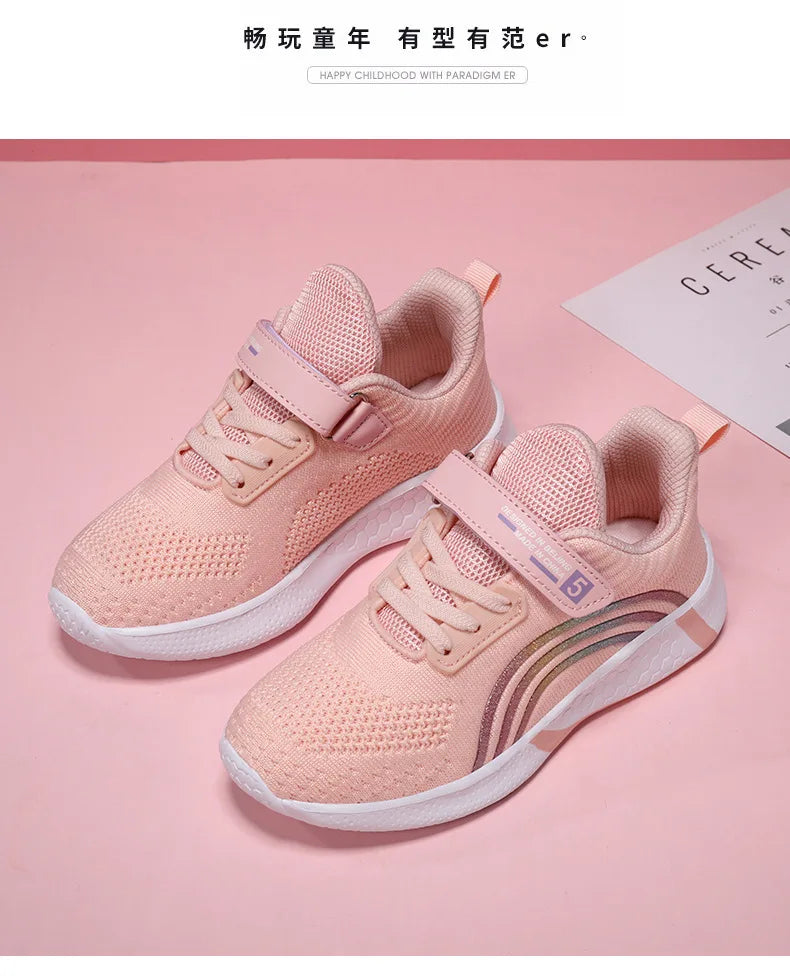 Kids Shoes Girls 6-12 Y Old Casual Sneaker Autumn Mesh Breathable Pink Running Shoes Student White Shoe with Lighted Students