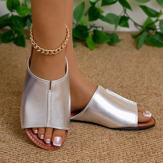 QLFashion2024 Summer All-match New Style-word Drag Non-slip Womens Shoes Casual Breathable Lightweight Sandals Silver Soft