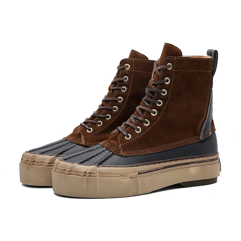 New fashion lace-up men long boots hunting flat rubber Japanese design brand make your logo factory shoes made in china cheap