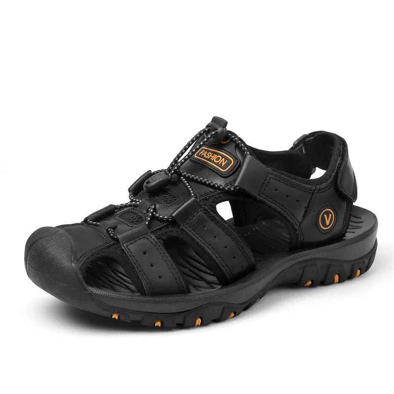 Genuine Leather Upper Extra Size Men's Outdoor Trail Hiking Walking Sandals Summer Sports Beach Shoes for Men
