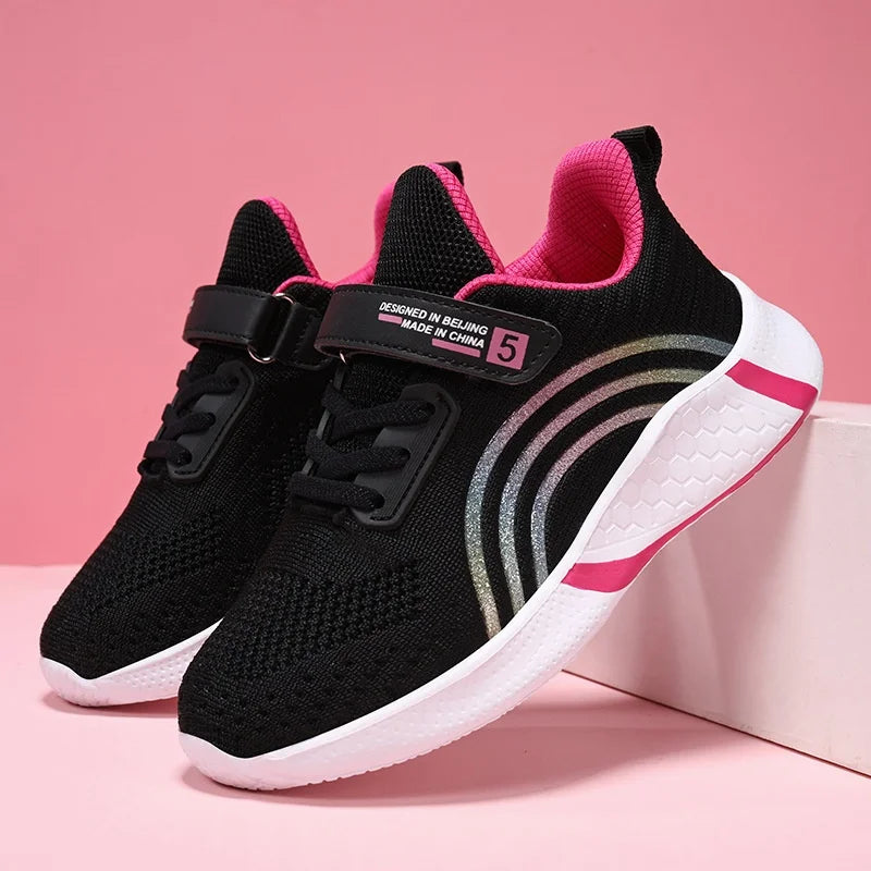 Kids Shoes Girls 6-12 Y Old Casual Sneaker Autumn Mesh Breathable Pink Running Shoes Student White Shoe with Lighted Students