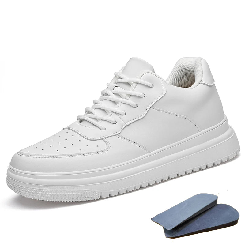 Invisible Inner Height Increasing Shoes for Men Leather Upper Men's Casual Shoes High Top Black Board Men Elevator Shoes
