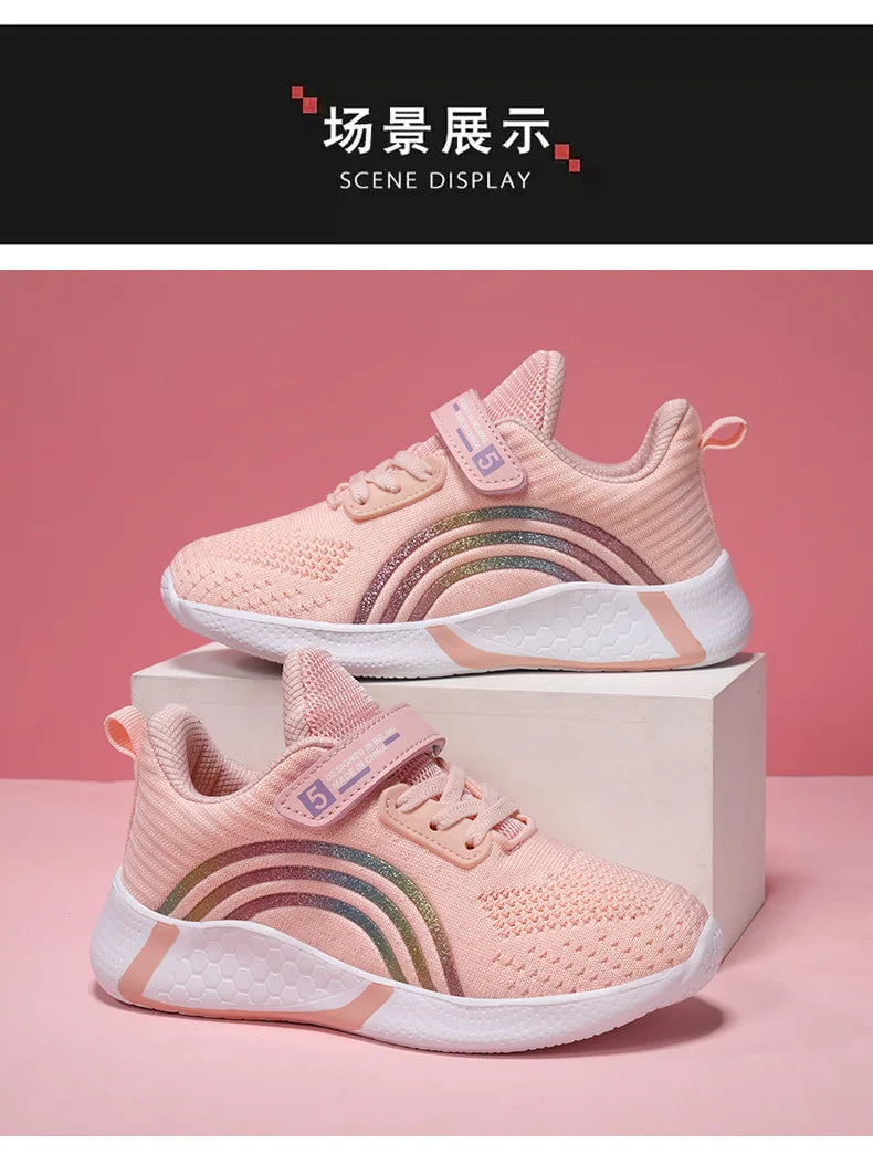 Kids Shoes Girls 6-12 Y Old Casual Sneaker Autumn Mesh Breathable Pink Running Shoes Student White Shoe with Lighted Students