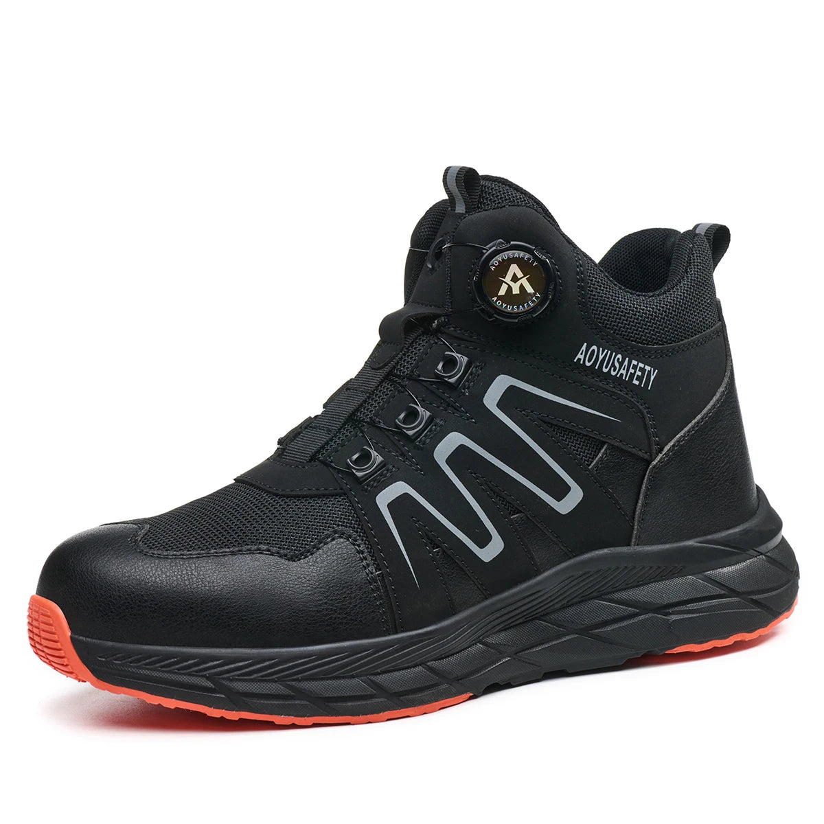 Microfiber Leather Work Boots with Steel Toe Waterproof Rubber Soles No Lace-Brown Cap Safety Shoes for Summer Use in Industries