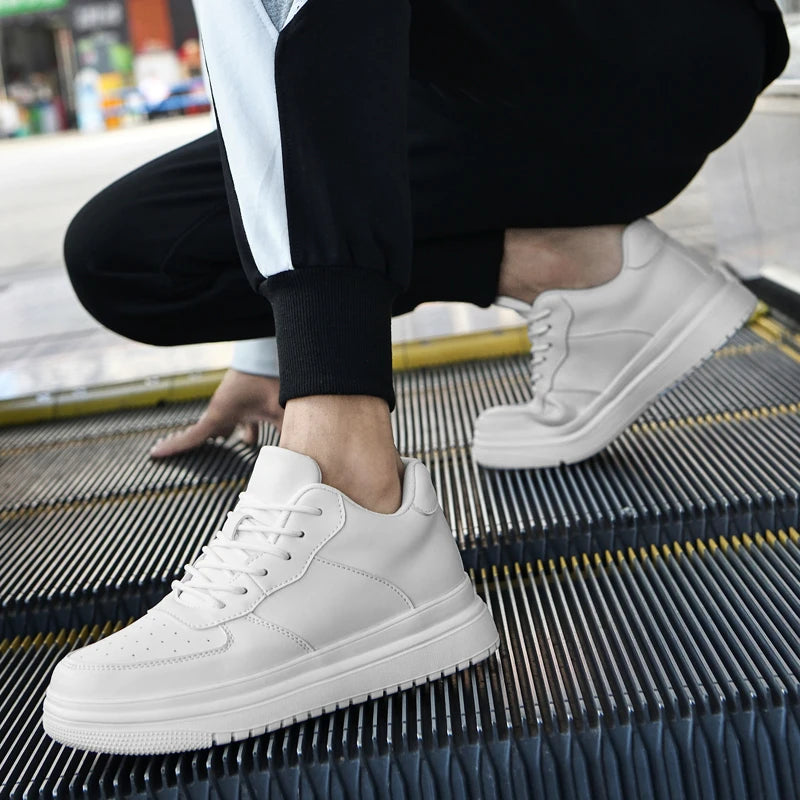 Invisible Inner Height Increasing Shoes for Men Leather Upper Men's Casual Shoes High Top Black Board Men Elevator Shoes