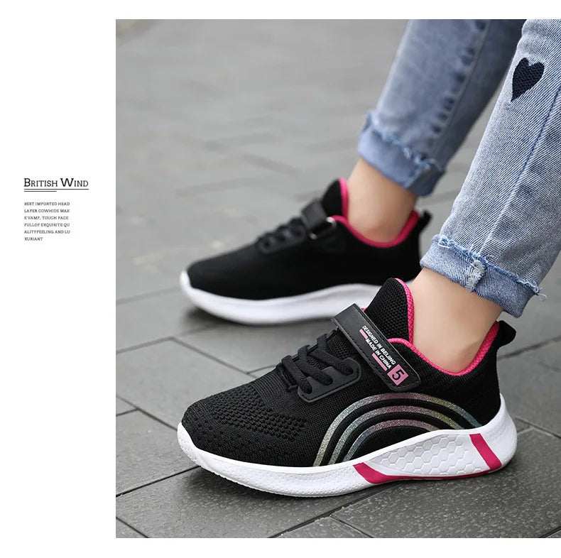 Kids Shoes Girls 6-12 Y Old Casual Sneaker Autumn Mesh Breathable Pink Running Shoes Student White Shoe with Lighted Students