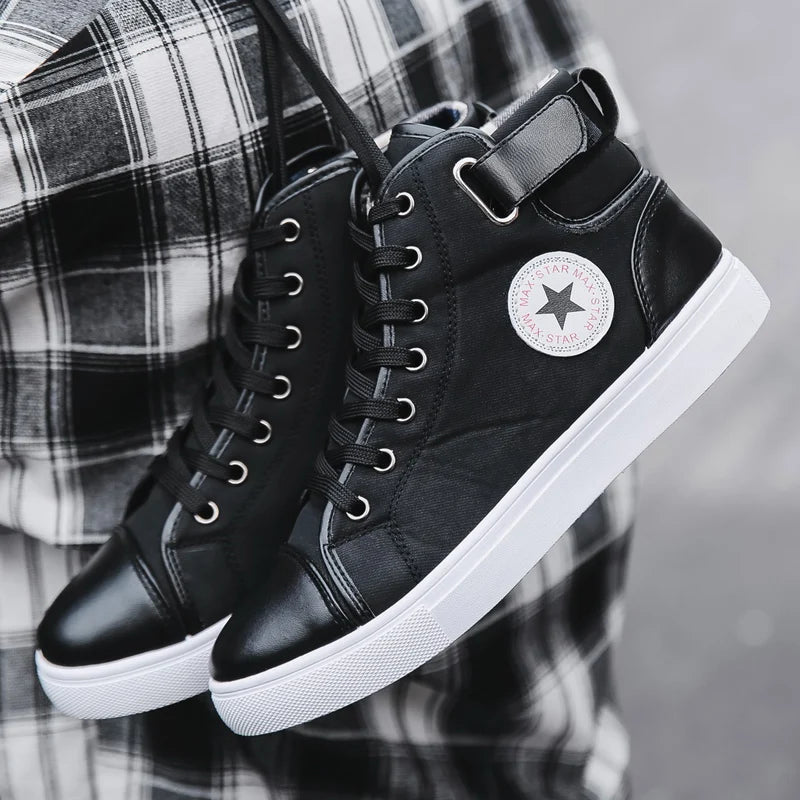 Wholesale  Fashion Trendy High Top Casual Sport Shoes Leather Boots Comfort Breathable Men's Canvas Sneakers