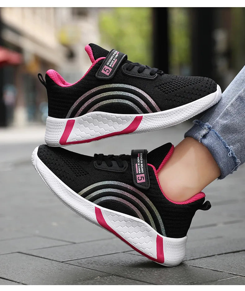 Kids Shoes Girls 6-12 Y Old Casual Sneaker Autumn Mesh Breathable Pink Running Shoes Student White Shoe with Lighted Students