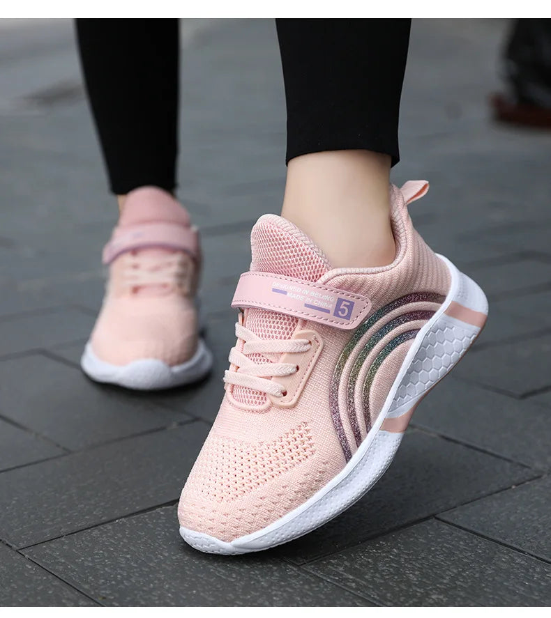 Kids Shoes Girls 6-12 Y Old Casual Sneaker Autumn Mesh Breathable Pink Running Shoes Student White Shoe with Lighted Students