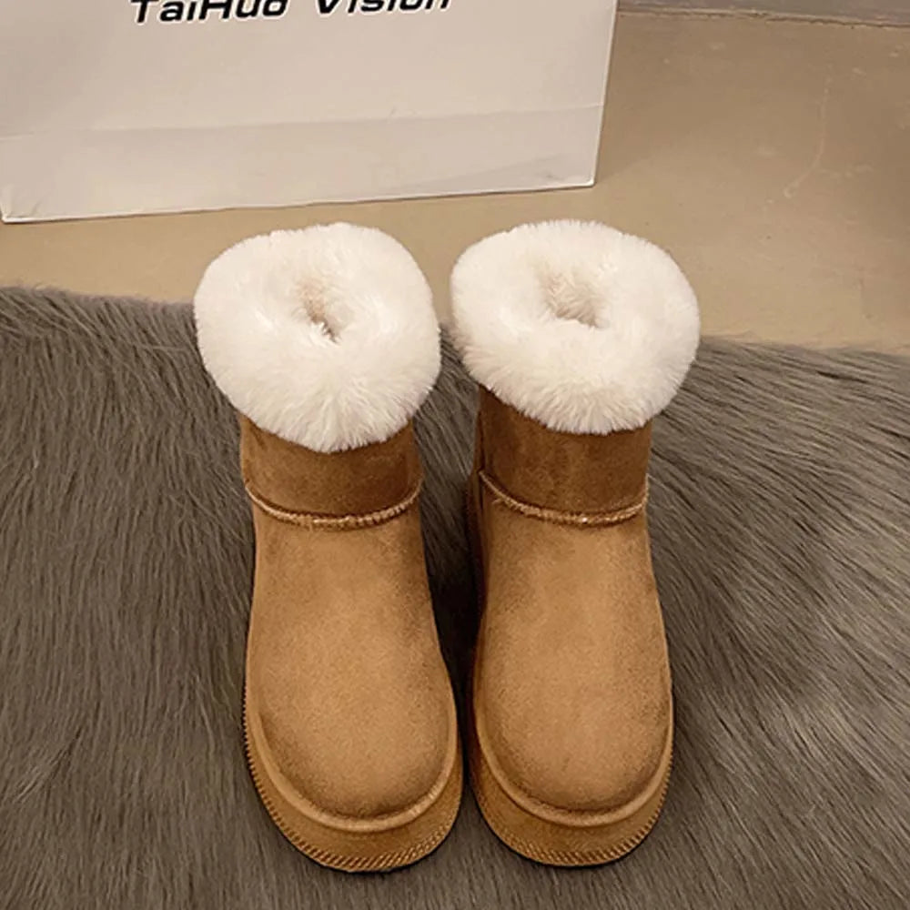 Ladies Velvet Thick Soled Snow Boots 2025 Winter New Style Bow Warm Large Women's Shoes
