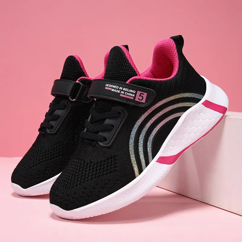 Kids Shoes Girls 6-12 Y Old Casual Sneaker Autumn Mesh Breathable Pink Running Shoes Student White Shoe with Lighted Students