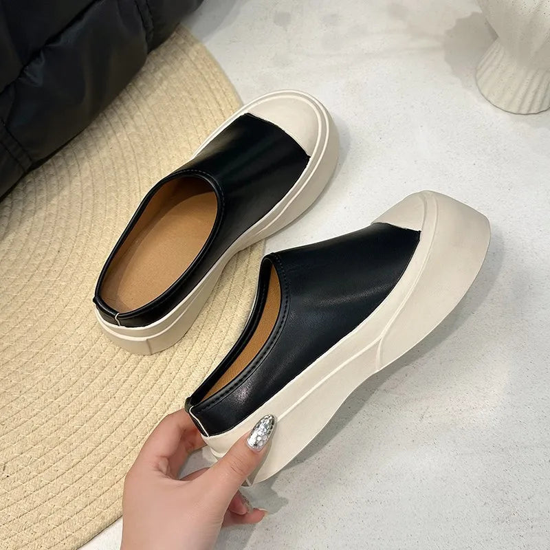 Genuine Leather White Summer Sneakers Board Shoes Fashionable Versatile Color-blocking Sports Casual One-foot Lazy Shoes Floral