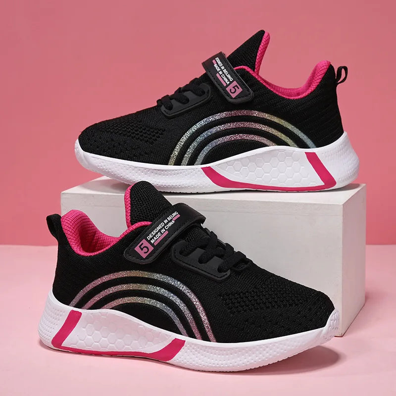 Kids Shoes Girls 6-12 Y Old Casual Sneaker Autumn Mesh Breathable Pink Running Shoes Student White Shoe with Lighted Students