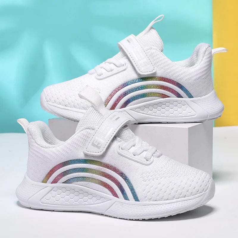 Kids Shoes Girls 6-12 Y Old Casual Sneaker Autumn Mesh Breathable Pink Running Shoes Student White Shoe with Lighted Students