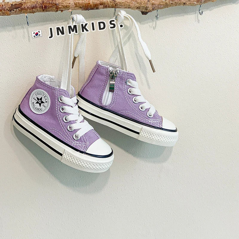 High Top Casual School Shoes for Kids Wholesale Fashion Colorful Sneakers for Teen Girls New Sport Children Canvas Trendy Shoes