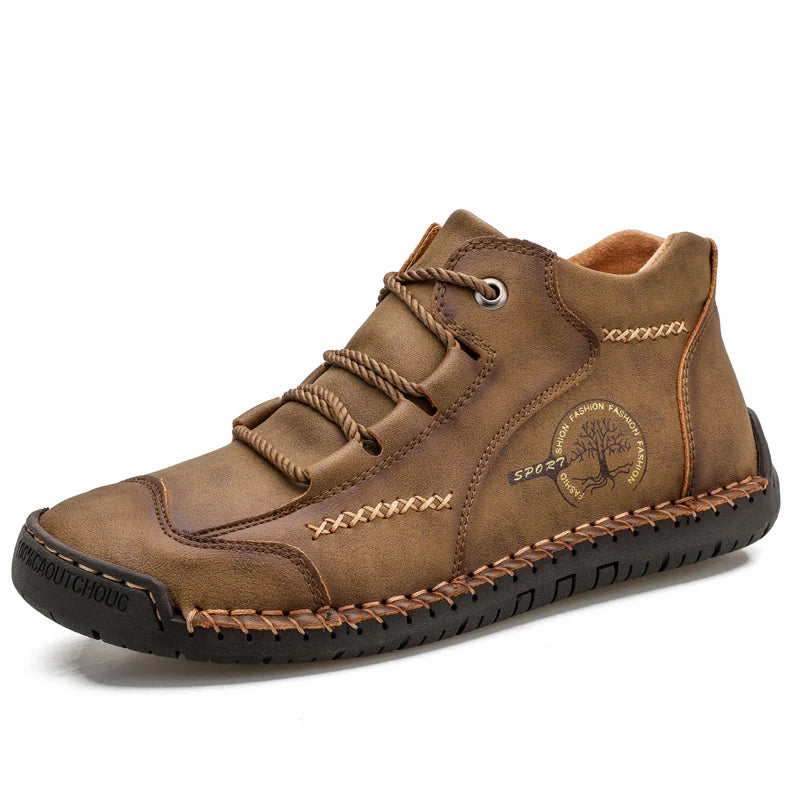 Men's Ankle Boots Work Boots Flats Chukka Outdoor Hiking & Trekking Shoes Leather Mid-top Cotton Padded Warm Lace up  Handmade
